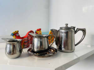 Stainless steel milk jug, sauce jug, good condition, $12 the lot,