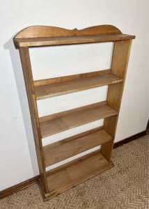 Retro wooden bookcase shelves storage display library nursery.