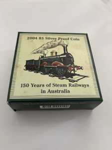2004 $5 Silver Proof Coin 150 Years Steam Railways in Australia 