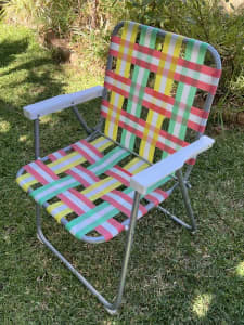 Retro 70s style folding webbed armchair camping balcony lawn chair