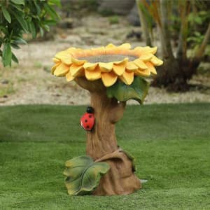 Resin Sunflower Bird Bath with Ladybutt Outdoor Garden Yard Lawn Ornam