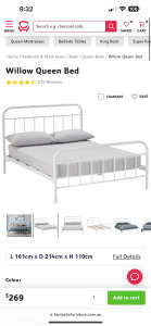 Willow queen bed frame white