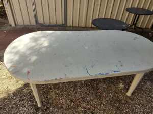 cream plastic outdoor table, 194cmx94cm, removable legs
