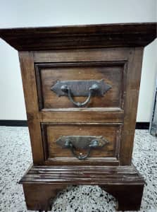 Vintage solid wood 2 drawer side table