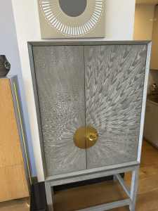 Designer Grey Cerused Oak Bar Cabinet with Radial Pattern