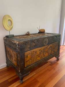 Hang carved camphor wood chest