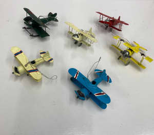 6pc Vintage Tin Toy Model Planes for decoration