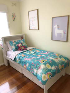 Single bed frame and Trundle (Great Storage), plus quality mattress.