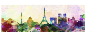 New Paris Skyline, Watercolour Print 140cm x 46cm
