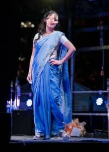 Indian Sari blue silk fabric with golden border