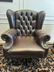Chesterfield Directors Leather Winged Office Chair - Whiskey Brown