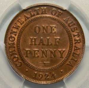 1924 KGV Half Penny - PCGS MS63BN - Only 2 Graded Higher