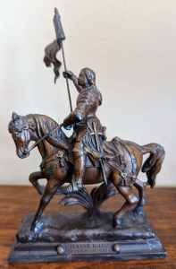 Vintage spelter French statue of Joanne DArc on horse