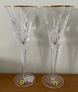 2 Waterford Lismore Crystal Gold Flutes RRP $399 (6 Avail)- FIXED $