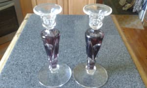Large Vintage Heavy Glass Candle Holders $110 pair