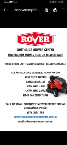 Rover ride on mower Sale Southside Mower Centre 
