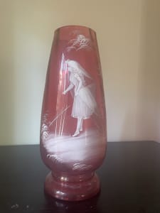 Mary Gregory antique cranberry glass vase