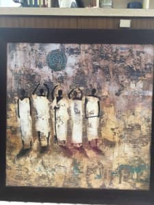 African Art in Brown Timber Frame 