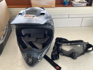 Motor bike helmet and goggles