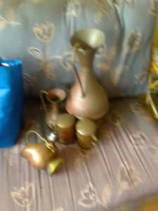 Bronze or copper antique jugs and salt pepper shakers 