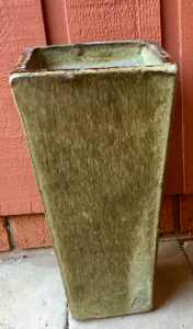 Heavy glazed pot. 37 x 19 cm approximately.