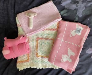 Baby girls pink blanket & toy bundle