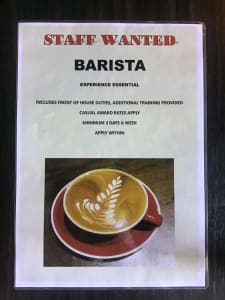 ** BARISTA WANTED MISSION BEACH **