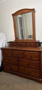 Sturdy Timber Chest of Drawers With Mirror and 10 Drawers