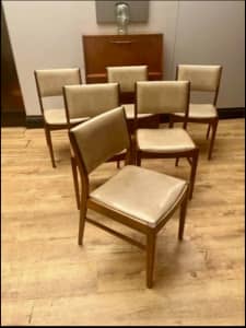 6 x Dining Chairs Genuine TH Brown Retro Mid Century Teak vinyl qzzq