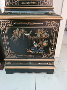 A HAND-PAINTED ORIENTAL-THEME GRANDFATHER / LONGCASE CLOCK 