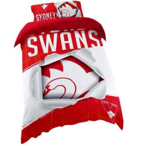 Sydney Swans Single Quilt Bed Quilt Doona Duvet Cover Set - Licensed