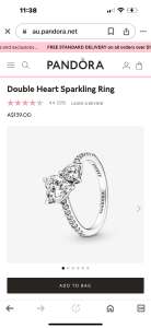 Double Heart Sparkling Ring pandora 