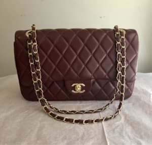 As New Designer Style Deep Red/Burgundy Jumbo Handbag w GHDW-$14K