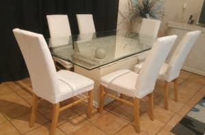 Stylish 12 piece Fossil Stone & Glass Matching Dining Lounge Furniture