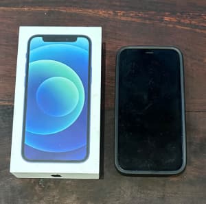 Blue iPhone 12 Mini w/ Black Phone-case
