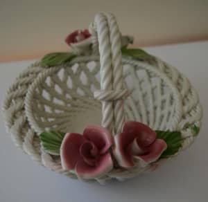 Italian porcelain basket with flowers on the rim