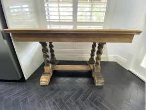 Antique Oak Wood Desk with Turned Legs