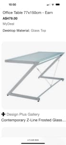 Glass Zed desk, frosted, silver