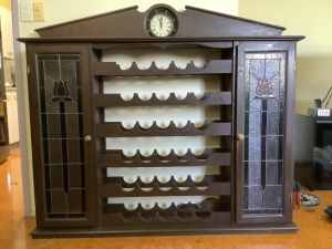 Solid Timber Hand Made Wine Rack/Cabinet with Leadlight Doors