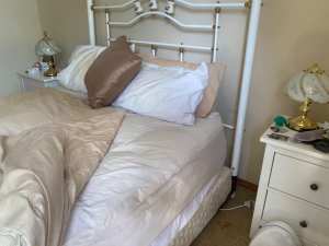Sealy queen mattress base and white metal bed head