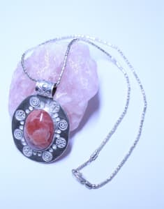 Rhodochrosite in a Sterling Silver Pendant and Chain (925)