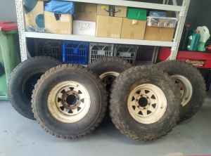 Sunraysia Steel Rims 6stud 15x8 & Tyres Patrol LandCruiser Hilux x5