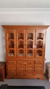 Antique Wood & Glass Showcase / Display Cabinet and Drawers Set