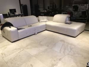 Natuzzi White Conor Leather Sofa