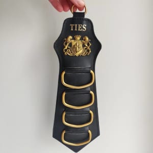 Vintage Black Leather Tie Rack Holder Organiser - Lancer Steerhide