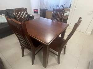 Timber Dining Room Table and High Back Chairs. Four seater. 