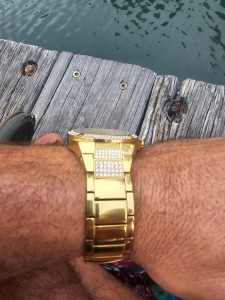 GUESS mens gold see through watch