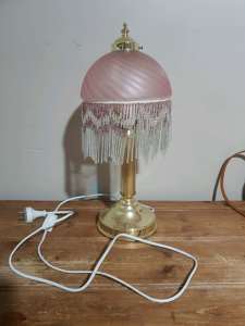 Vintage Pink Glass Beaded Fringe Lamp