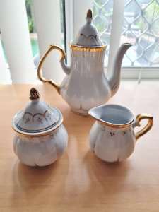 Vintage Coffee Set - White with gold trim. Excellent condition - $10