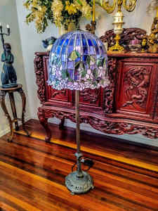 Rare Stunning Antique Stained Glass Triple Globe Tiffany Floor Lamp 